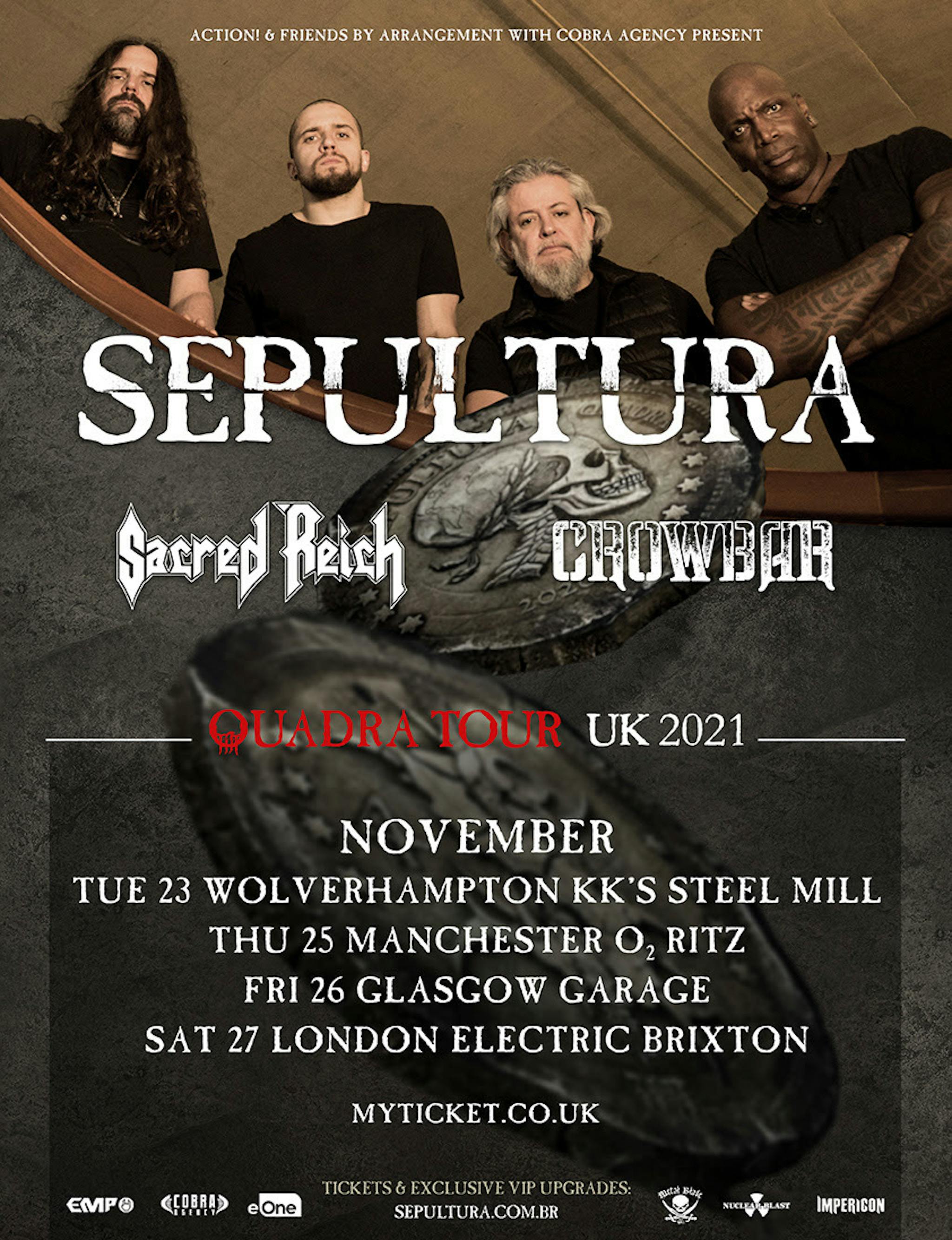 Sepultura Quadra UK tour 2021 November