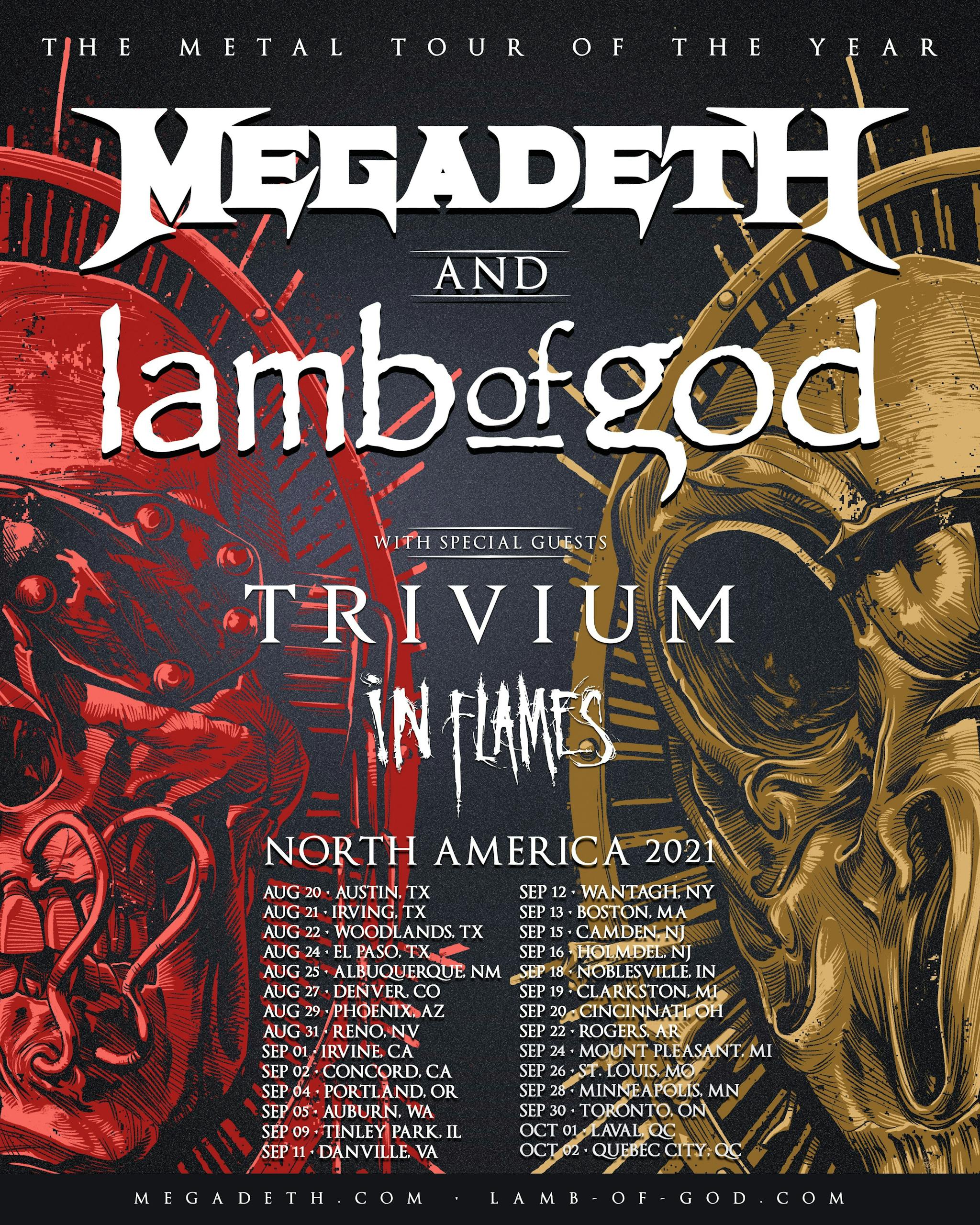 Metal Tour Of The Year 2021 Megadeth Lamb Of God poster