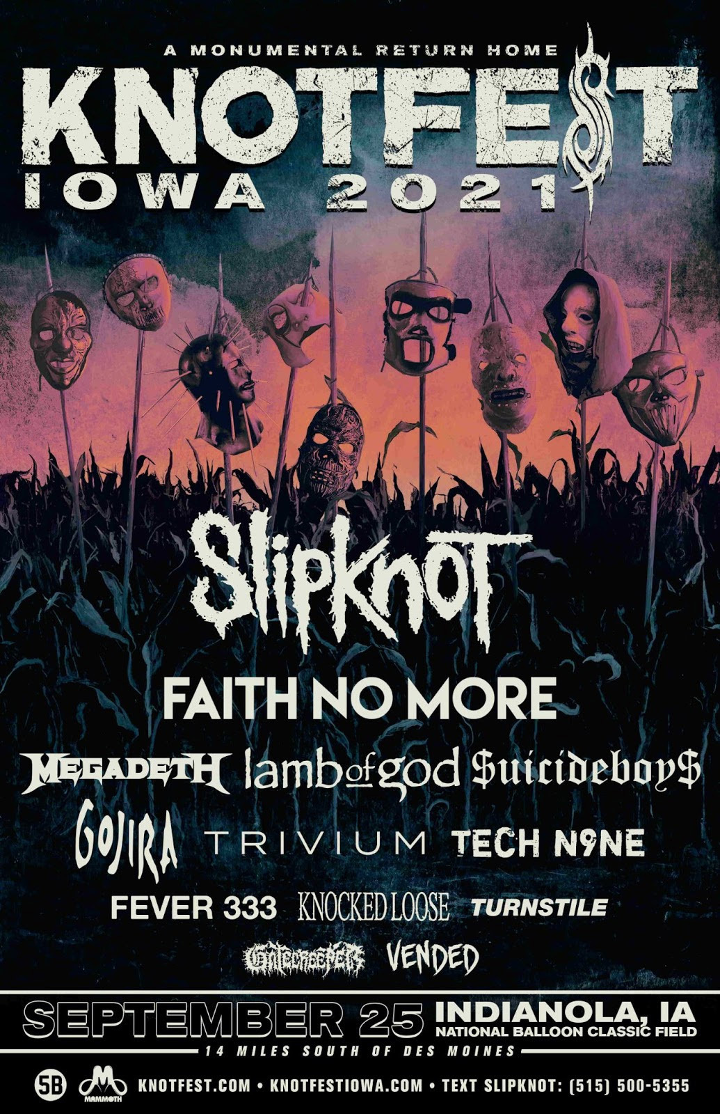 Slipknot Unveil Knotfest Iowa 2021 Line-up, Officially Announce Studio ...