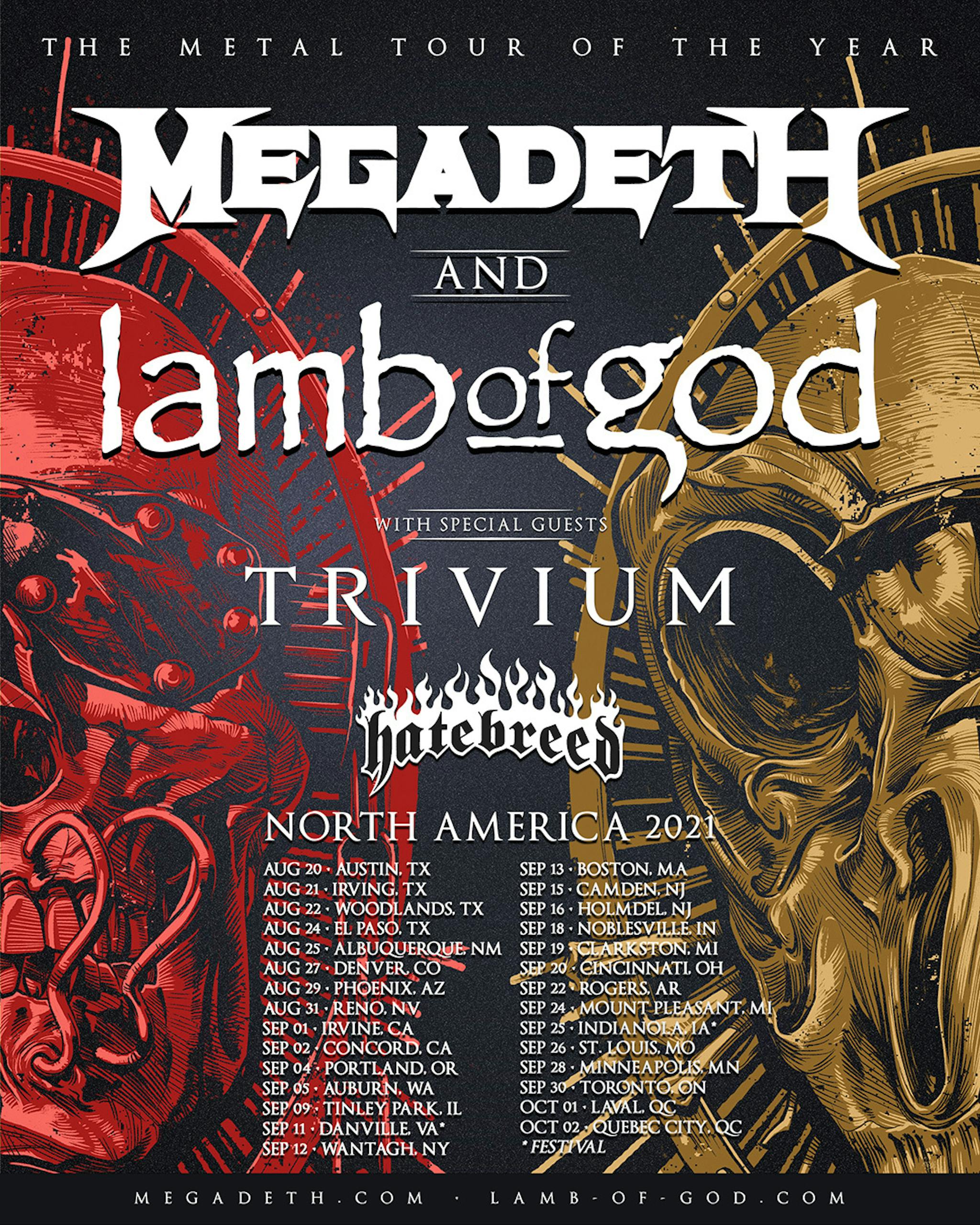 Megadeth Lamb of God Trivium Hatebreed Metal Tour poster 2021