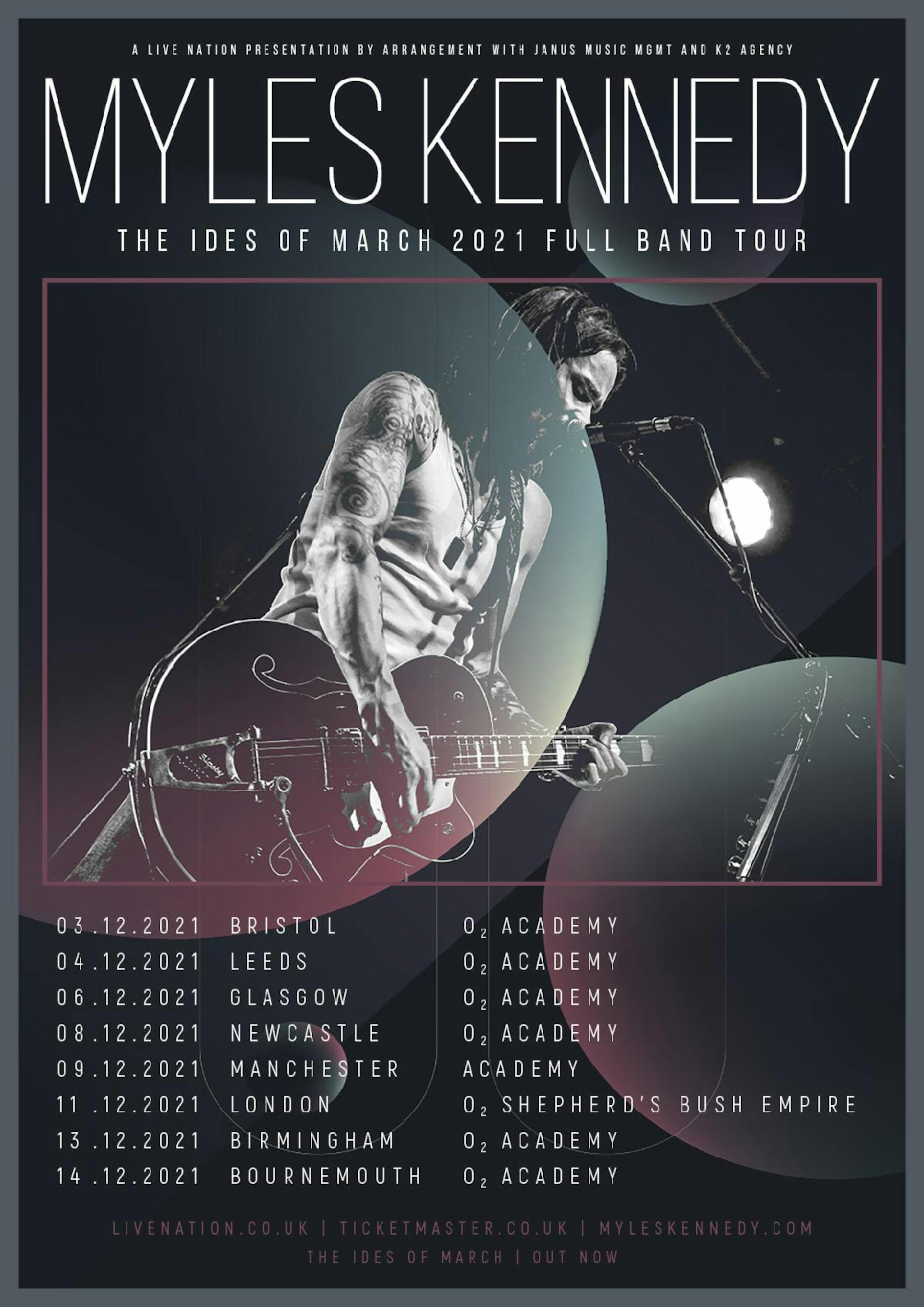 Myles Kennedy December 2021 UK tour poster