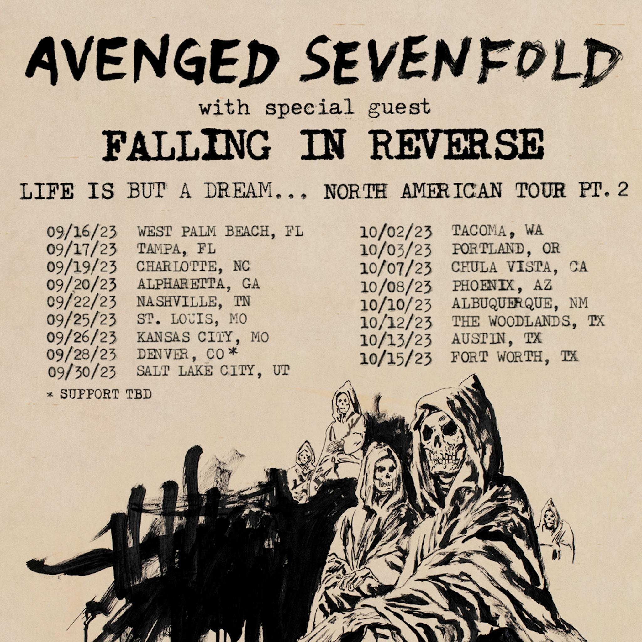 Avenged Sevenfold Falling In Reverse 2023 tour poster