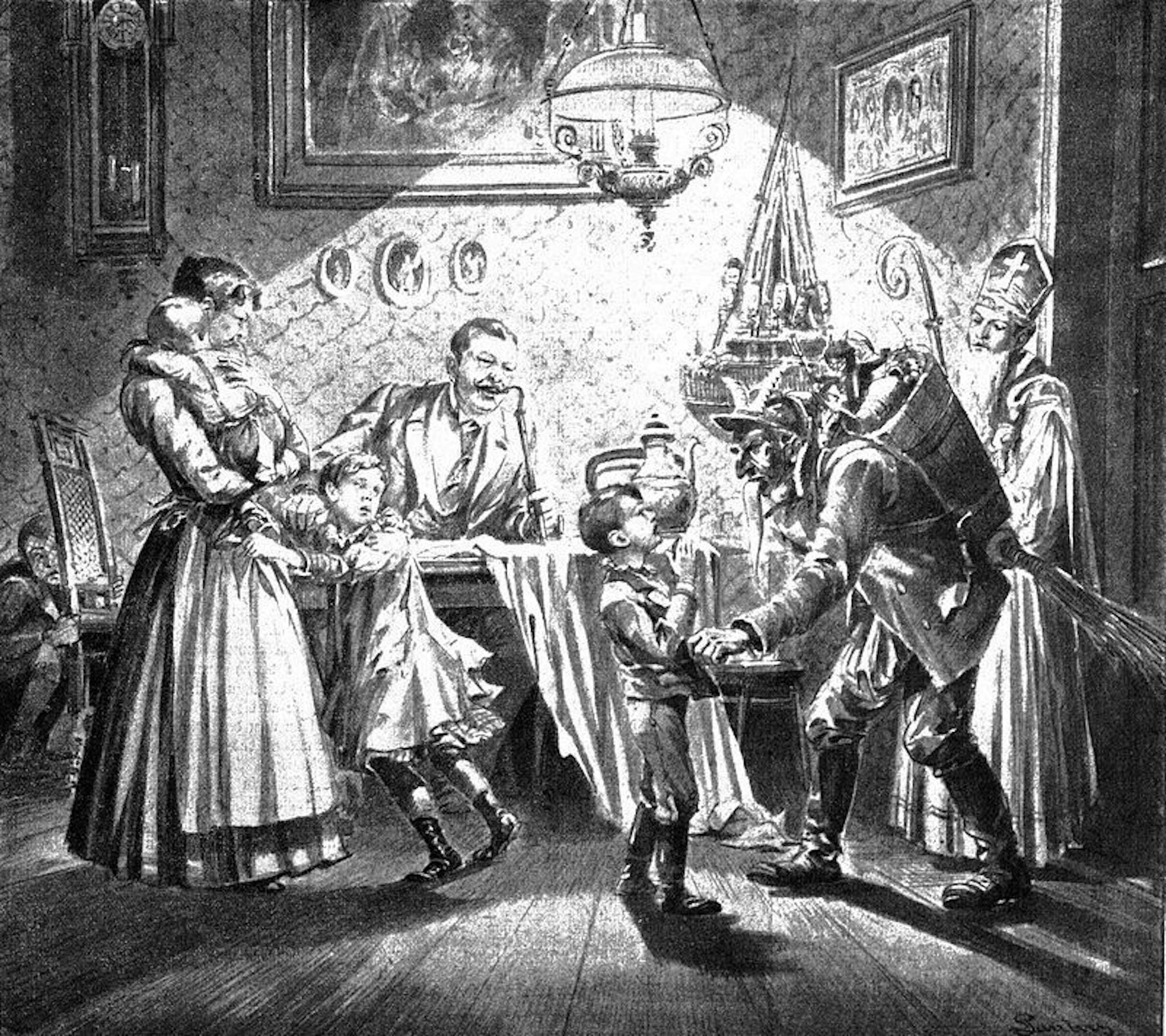 Krampus And Santa Visit Home In Vienna 1896