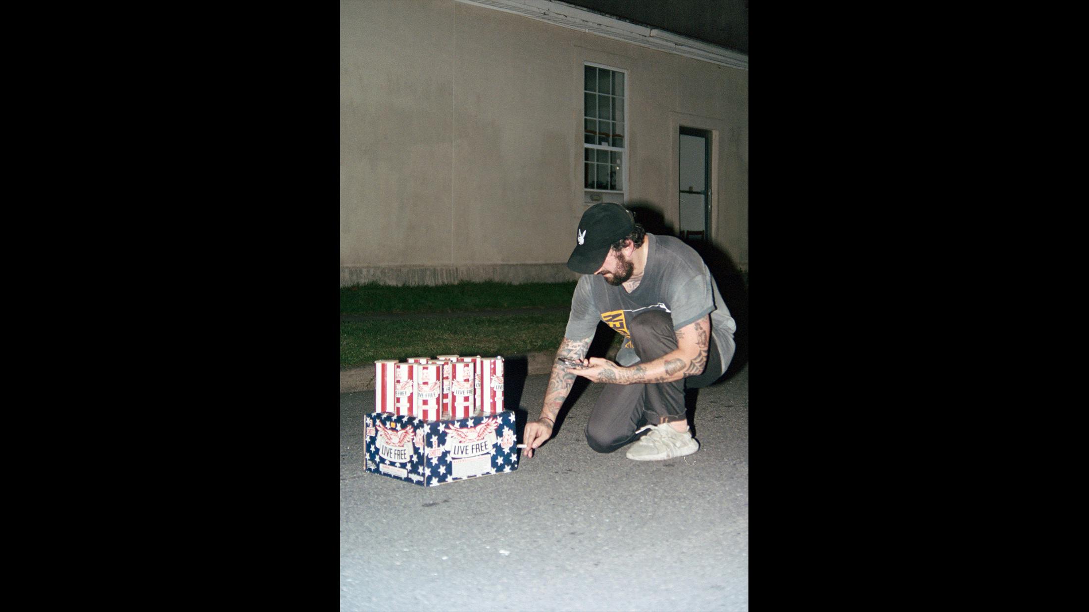 We were playing a show in Savannah, Georgia on the 4th of July. We bought a ton of fireworks in some state where you could, and after we played our show we let them off in the streets. I'm pretty sure this particular one blew up and started spraying fireworks all over the neighborhood directly at us. It was pretty fun.