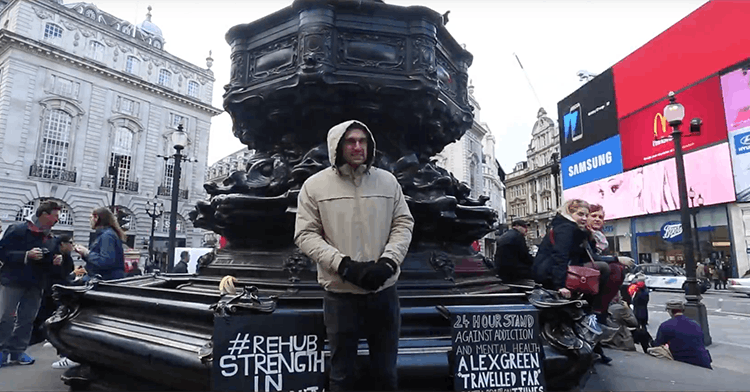 Watch Alex Green Stand For 24hrs Against Addiction