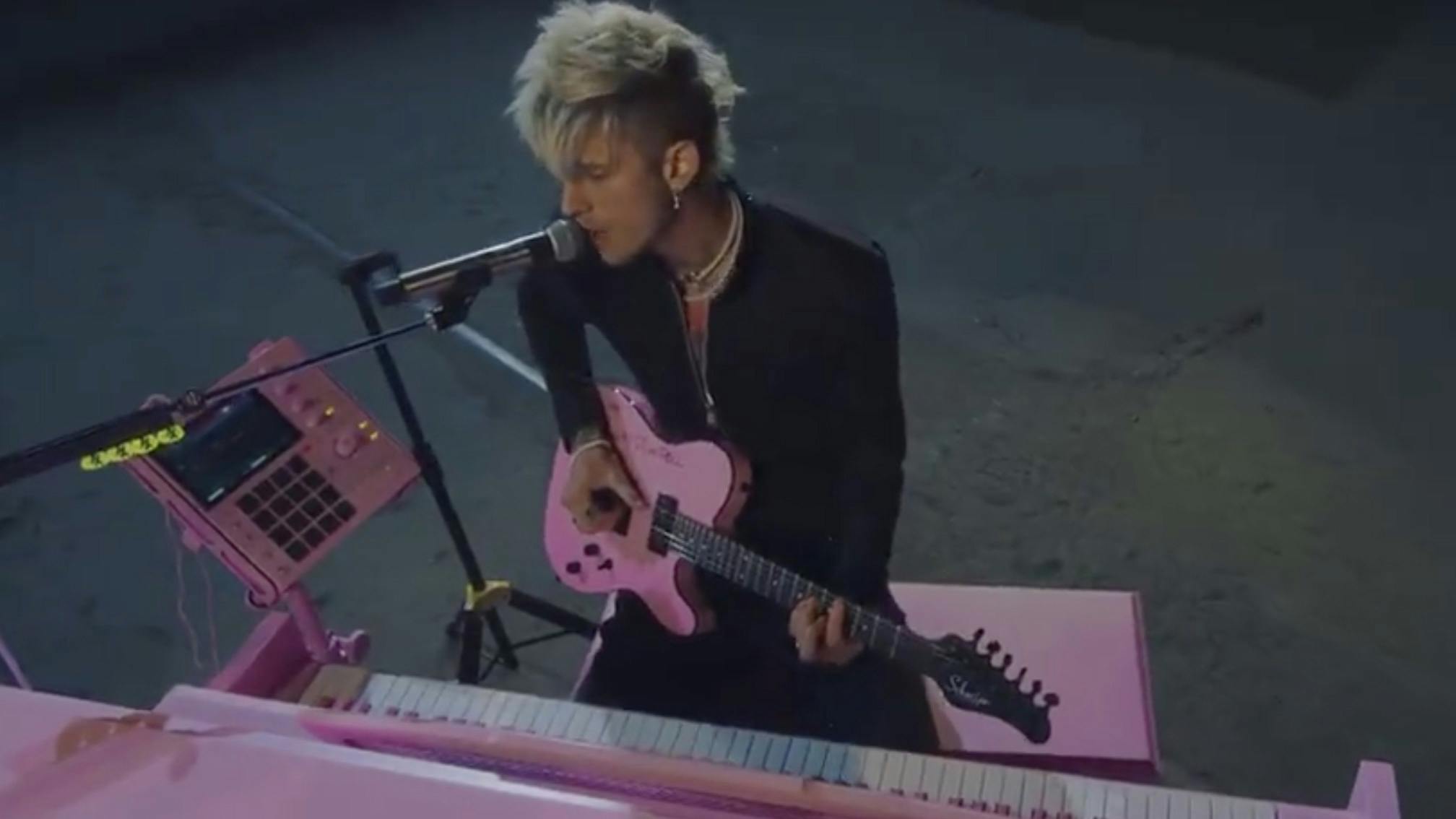 MGK performs medley of three songs with three instruments on Jimmy Kimmel Live