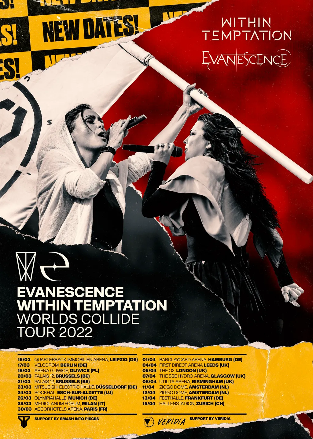 Evanescence Within Temptation Worlds Collide tour 2022 poster