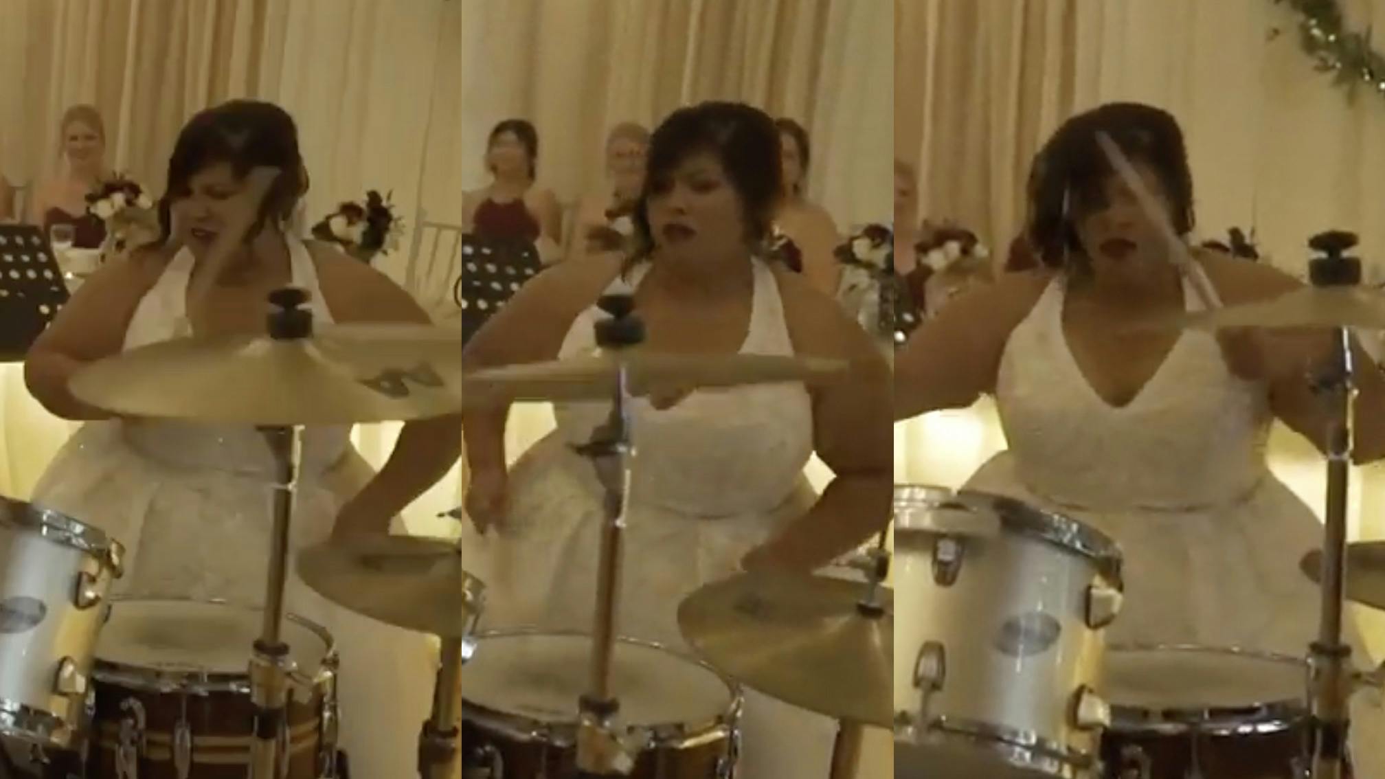 Watch this bride play an incredible drum solo at her wedding