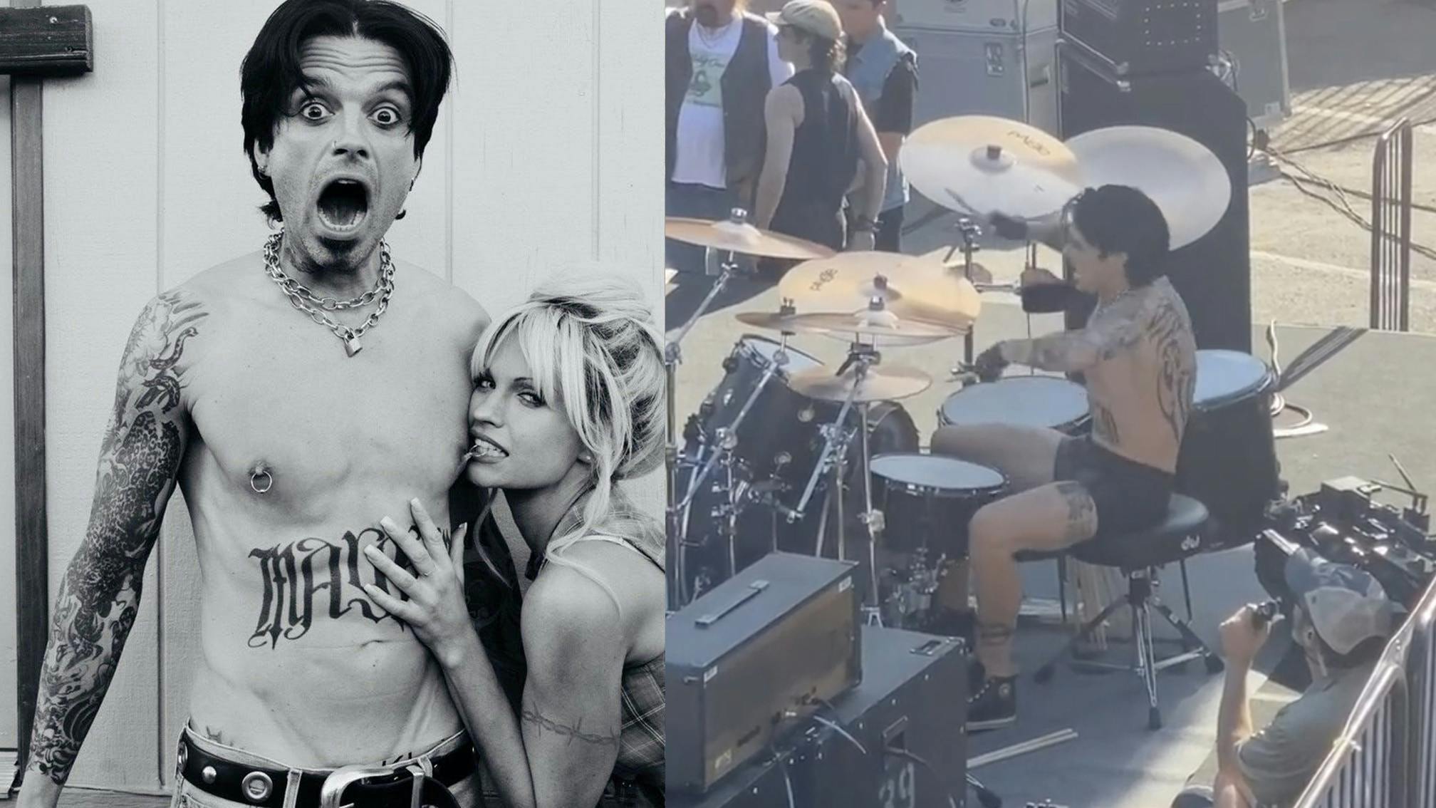 See Sebastian Stan drumming as Mötley Crüe’s Tommy Lee in Pam & Tommy series