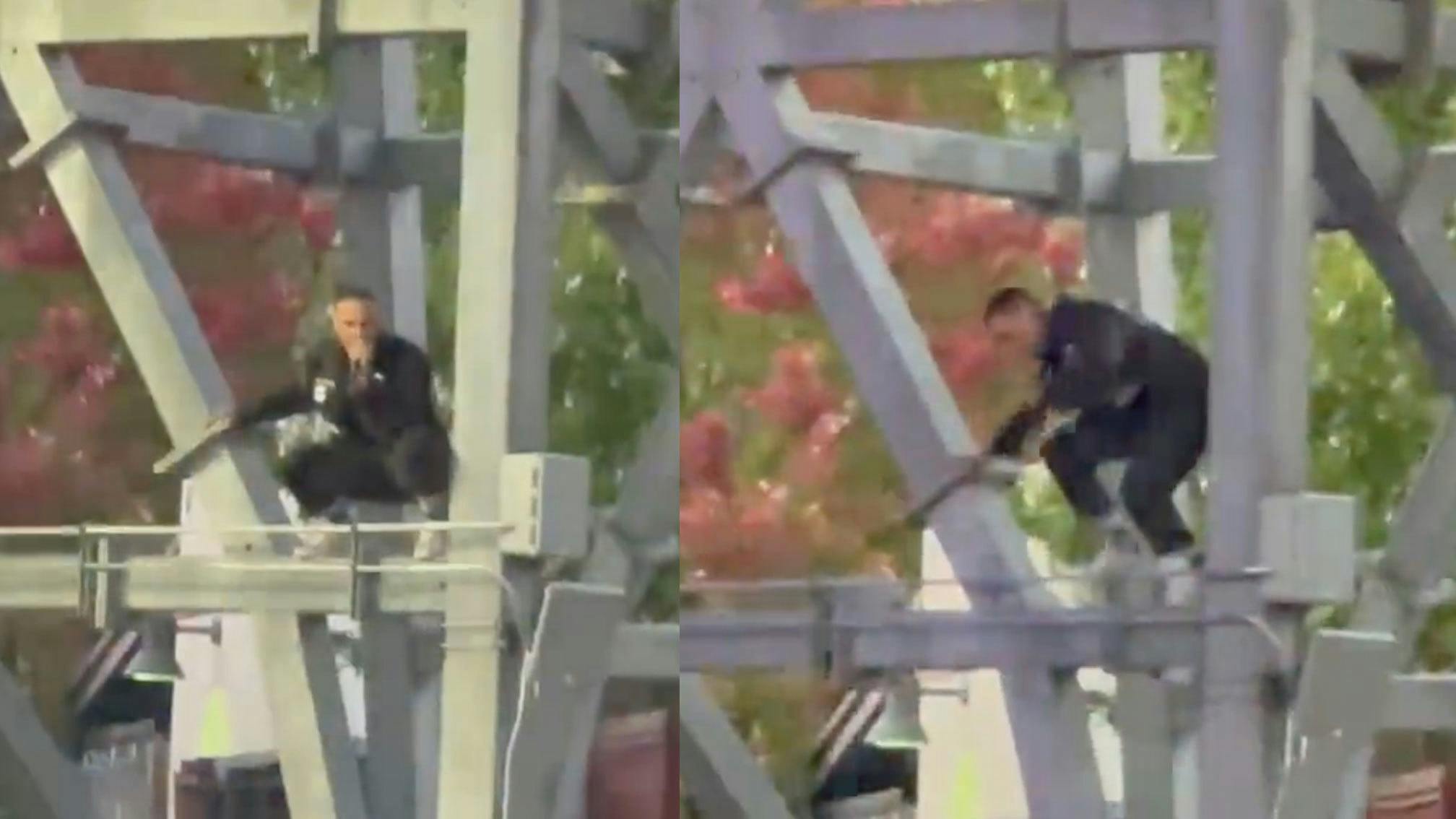 Watch FEVER 333's Jason Aalon Butler jump off scaffolding mid-performance