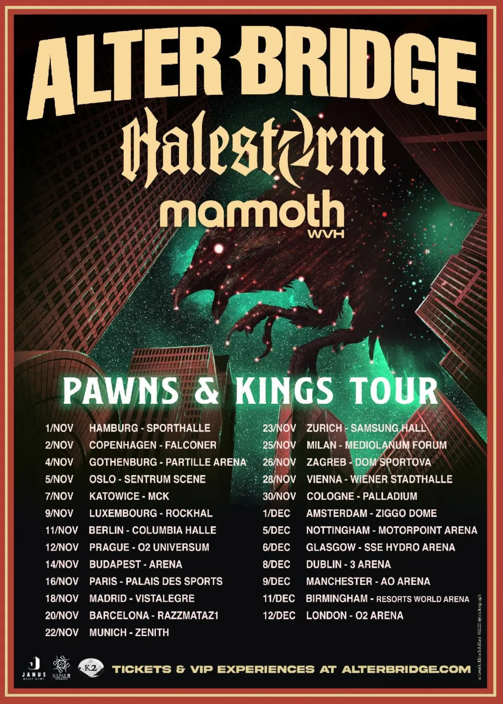 Alter Bridge Halestorm Mammoth WVH tour 2022 poster