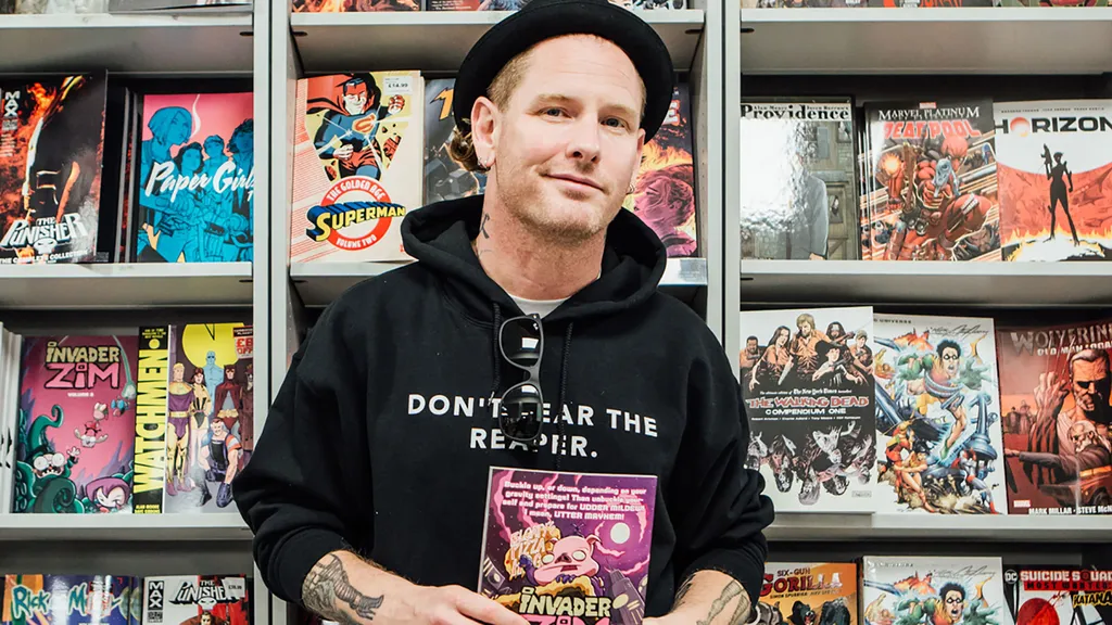 Corey Taylor with comic books