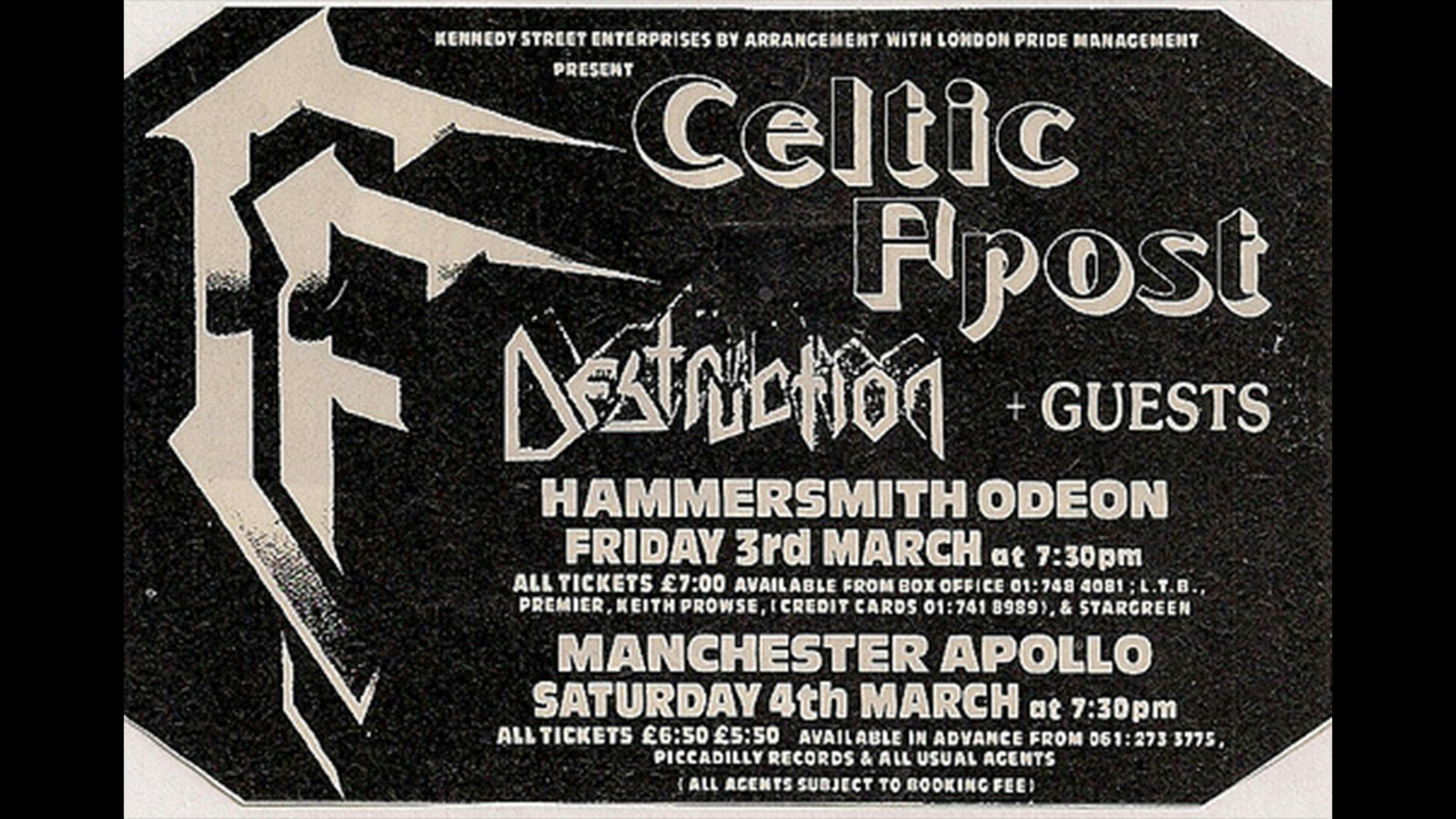 To play HAMMERSMITH was always very special for us. This was our second time after the gig with Motörhead there in ‘87. This tour with Celtic Frost in the UK after their Cold Lake album was a diverse one, because of the different approach of that record. I still have a lot of great memories from that run though – fish and chips were still wrapped in real newspaper as far as I can remember...