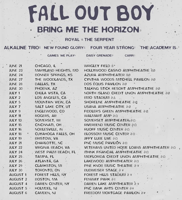 bring me the horizon tour setlist with fall out boy