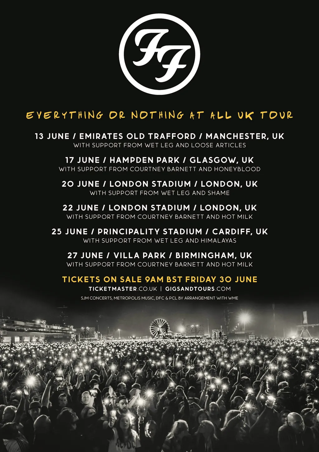 Foo Fighters 2024 UK tour extra tickets poster