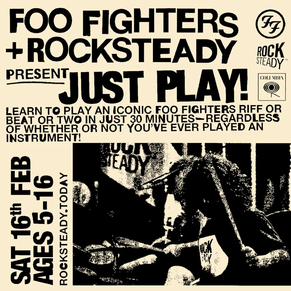 The poster for Foo Fighters and Rocksteady's Just PLAY event