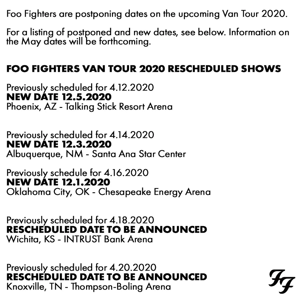 Foos Postponed Tour Dates 2020