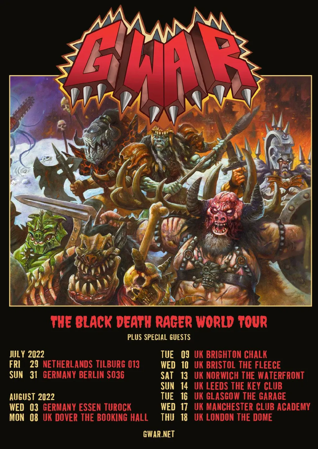 GWAR UK tour 2022 poster