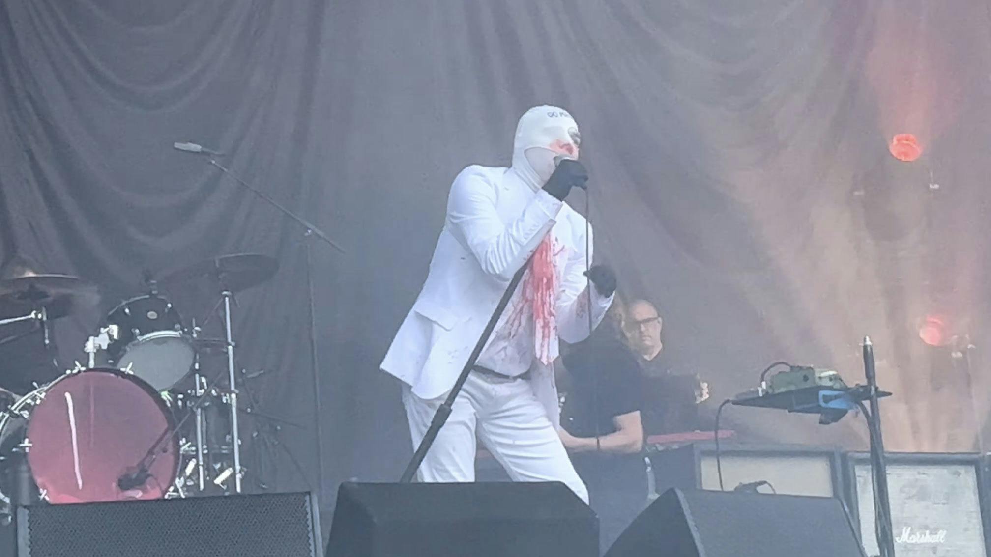 Gerard Way wears blood-splattered white suit at first MCR Milton Keynes show