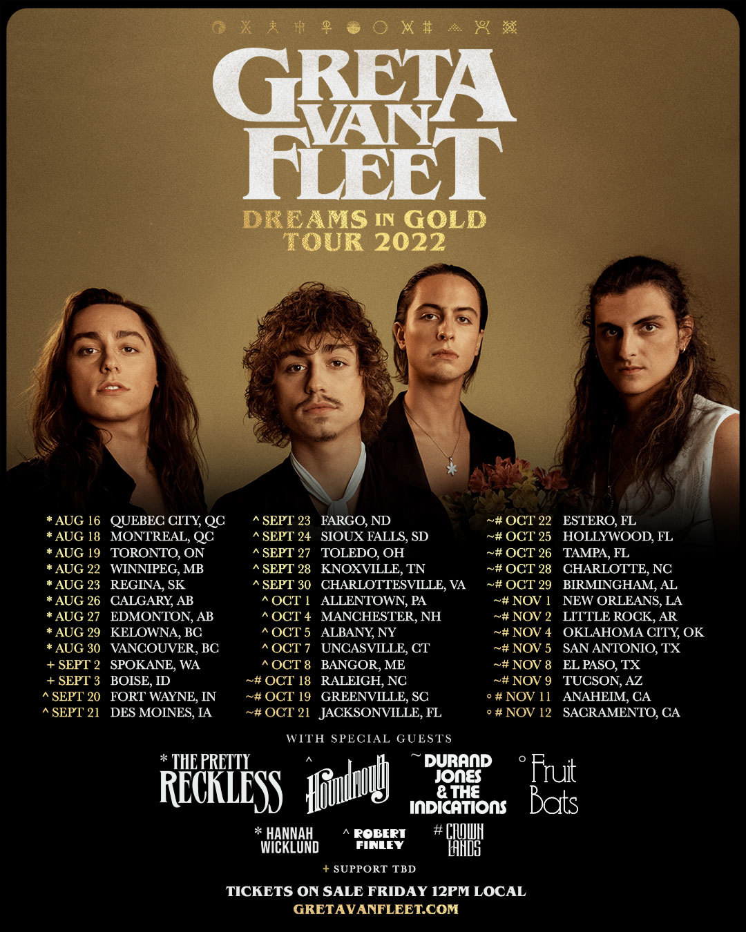 Greta Van Fleet Dreams in Gold Limited Edition Poster from Charlottesville, popular VA