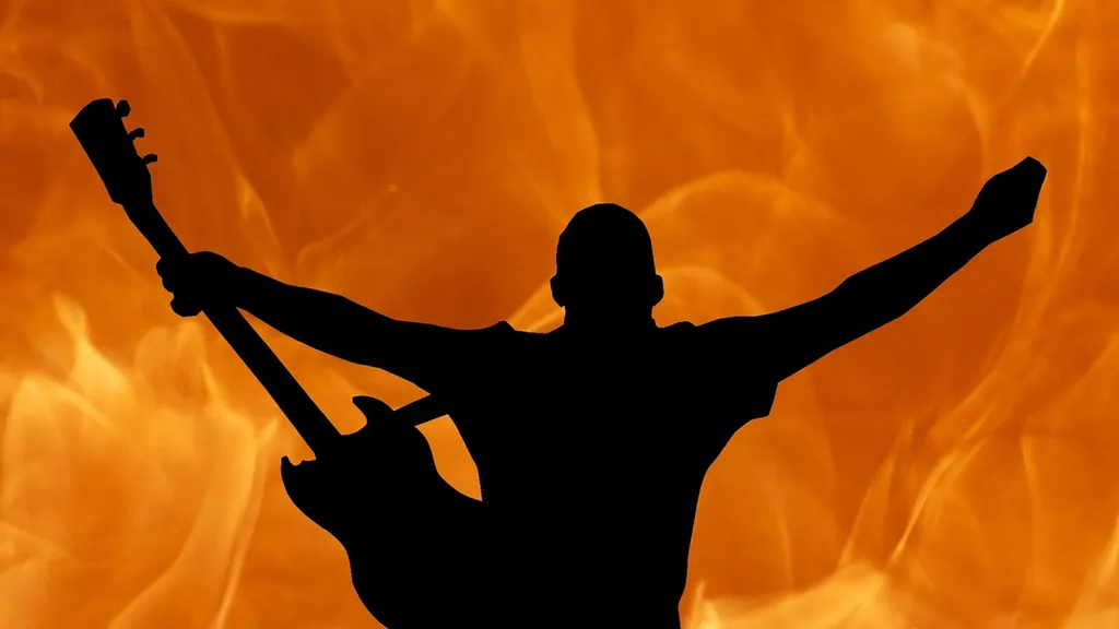 Guitarist In Front Of Flames