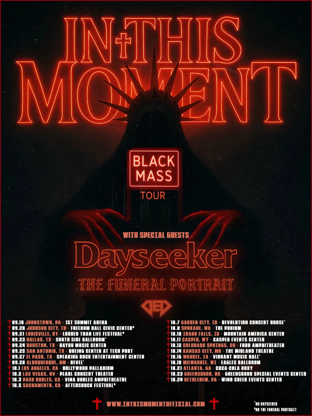 In This Moment Black Mass U S tour 2025 Dayseeker poster