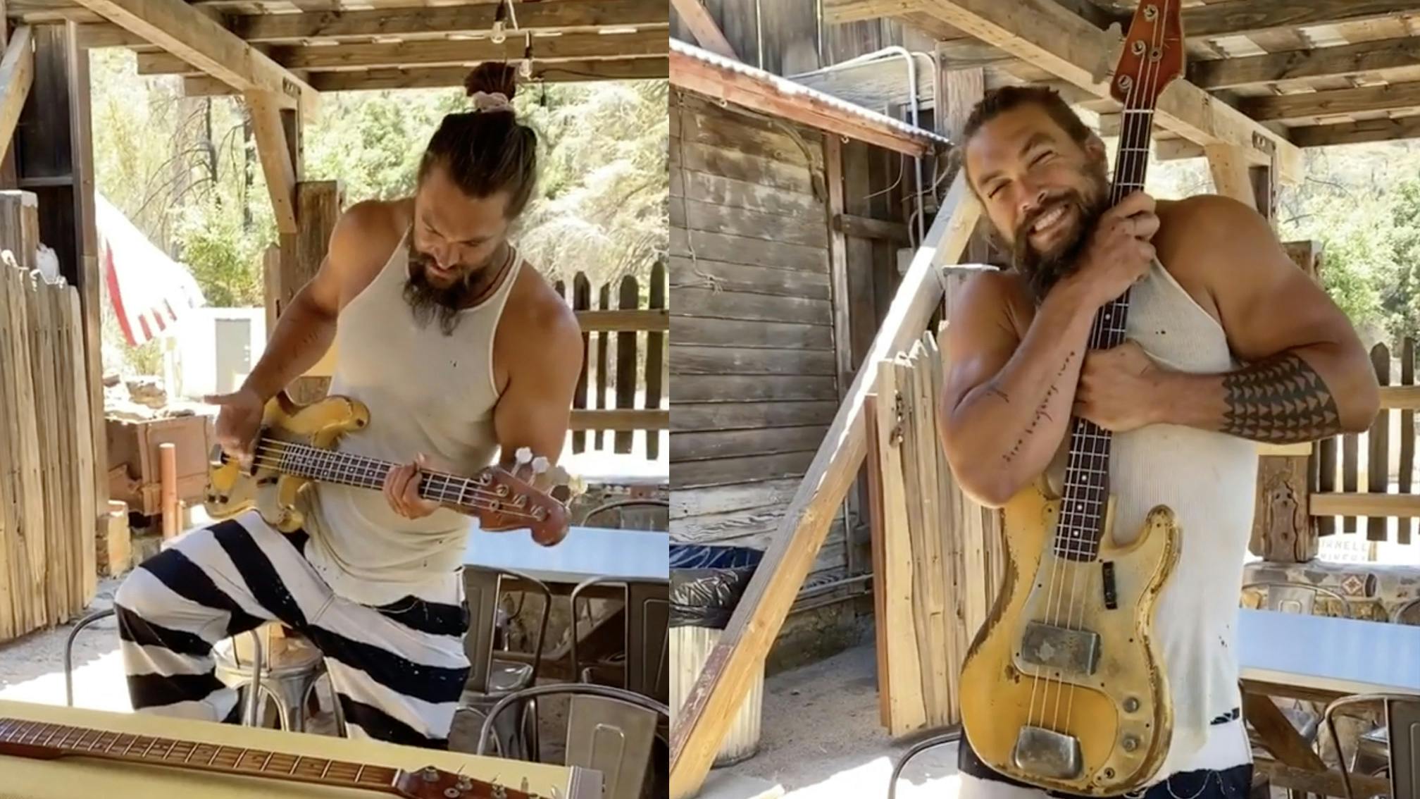 See Jason Momoa Jam Red Hot Chili Peppers On His New Bass Guitar