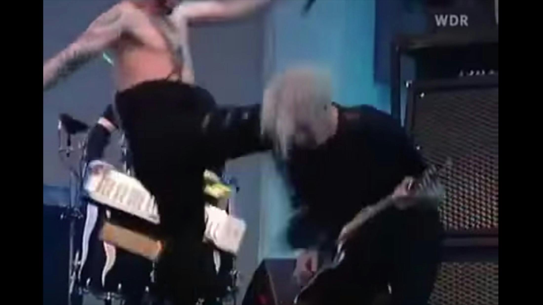 At Rock am Ring in 2003, during a performance of The Beautiful People, the God of Fuck deemed it necessary to run over to his guitarist, John 5, and give him a roundhouse to his guitar and chest. Because why not? Unsurprisingly, John 5 was not thrilled with Manson, and the pair got into a bit of a tiff onstage.