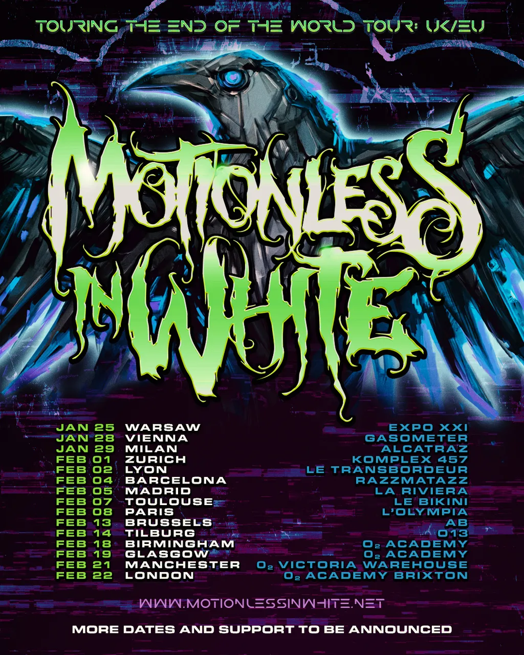 Motionless In White 2025 UK European tour poster