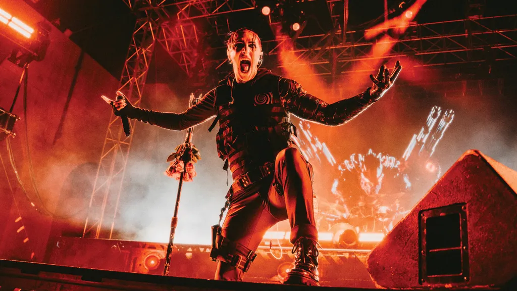 Chris Motionless performing live with Motionless In White in 2024