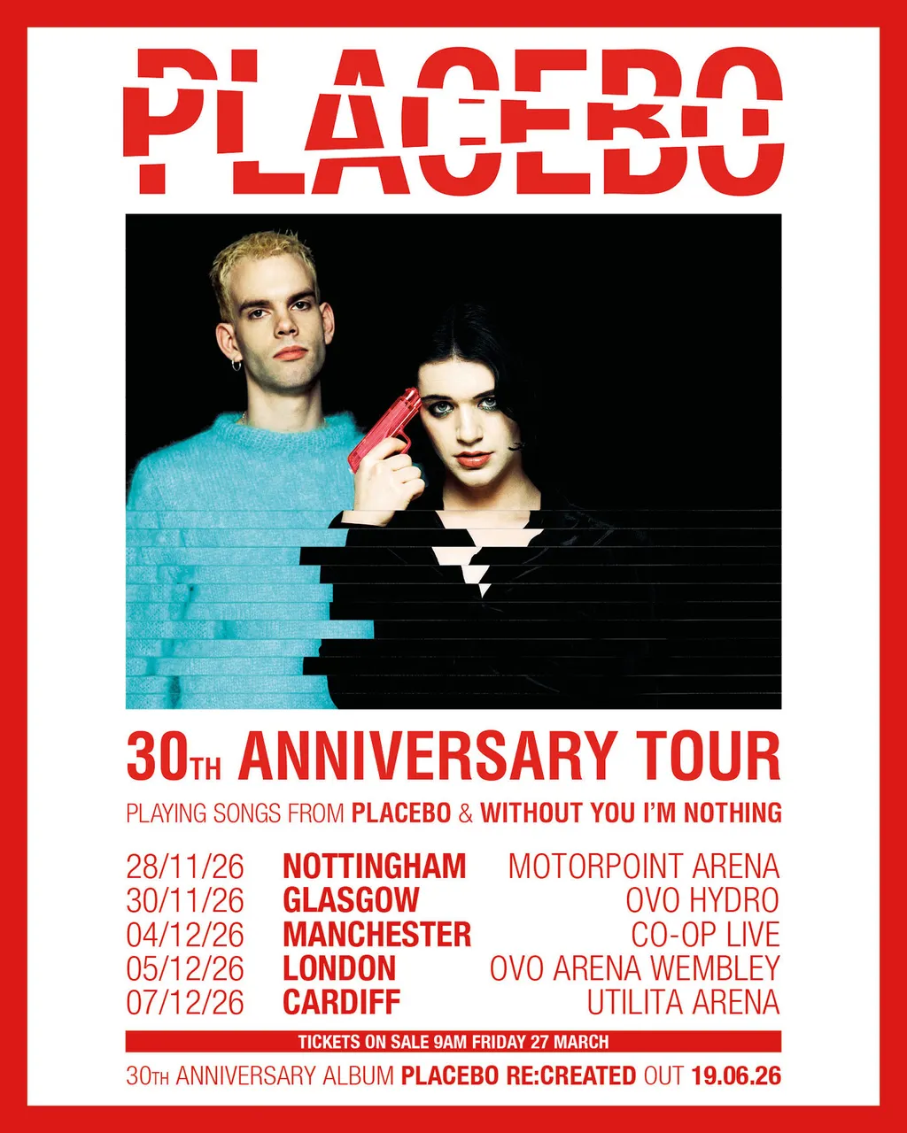 Placebo 30th anniversary UK tour poster 2026