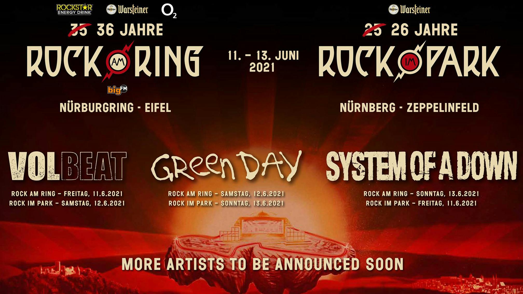 Green Day, System Of A Down And Volbeat To Headline Rock Am Ring / Rock Im Park 2021