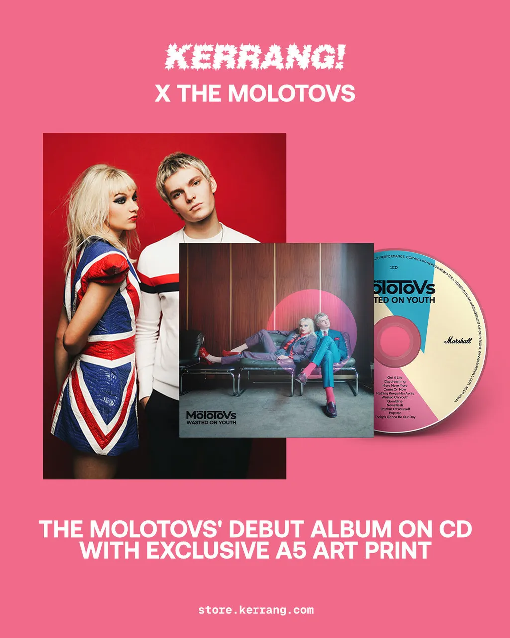 The Molotovs debut album Wasted On Youth limited edition CD signed A5 art print