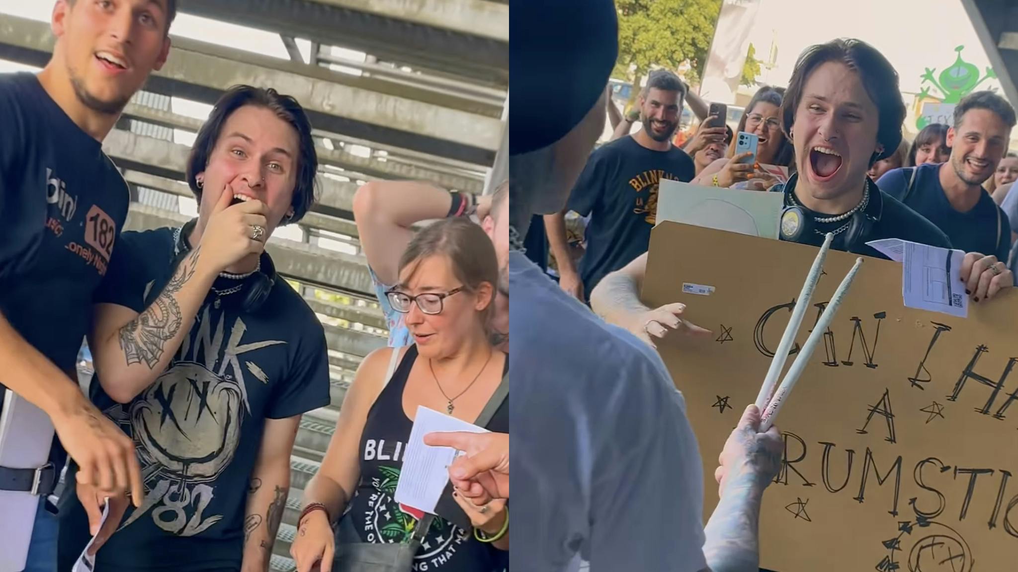 See Travis Barker personally gift a fan drumsticks on the first day of blink-182’s tour