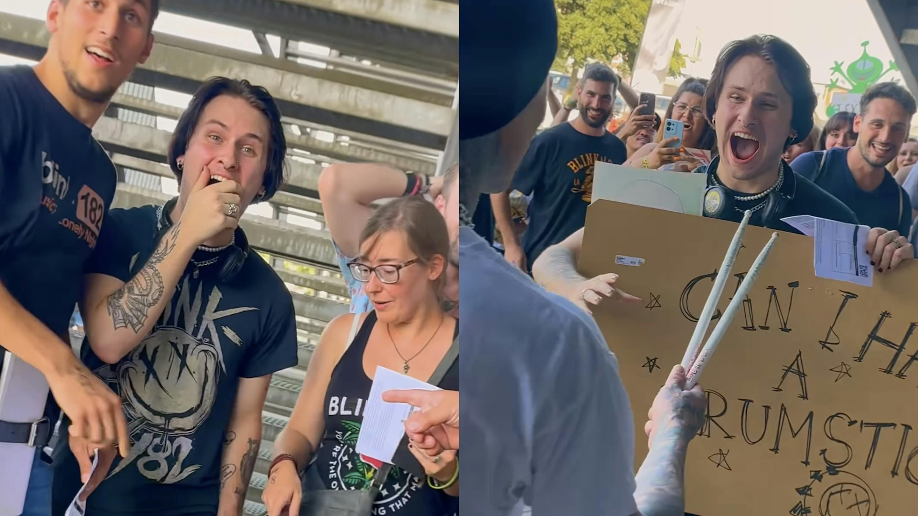 See Travis Barker personally gift a fan drumsticks on the first day of blink-182’s tour