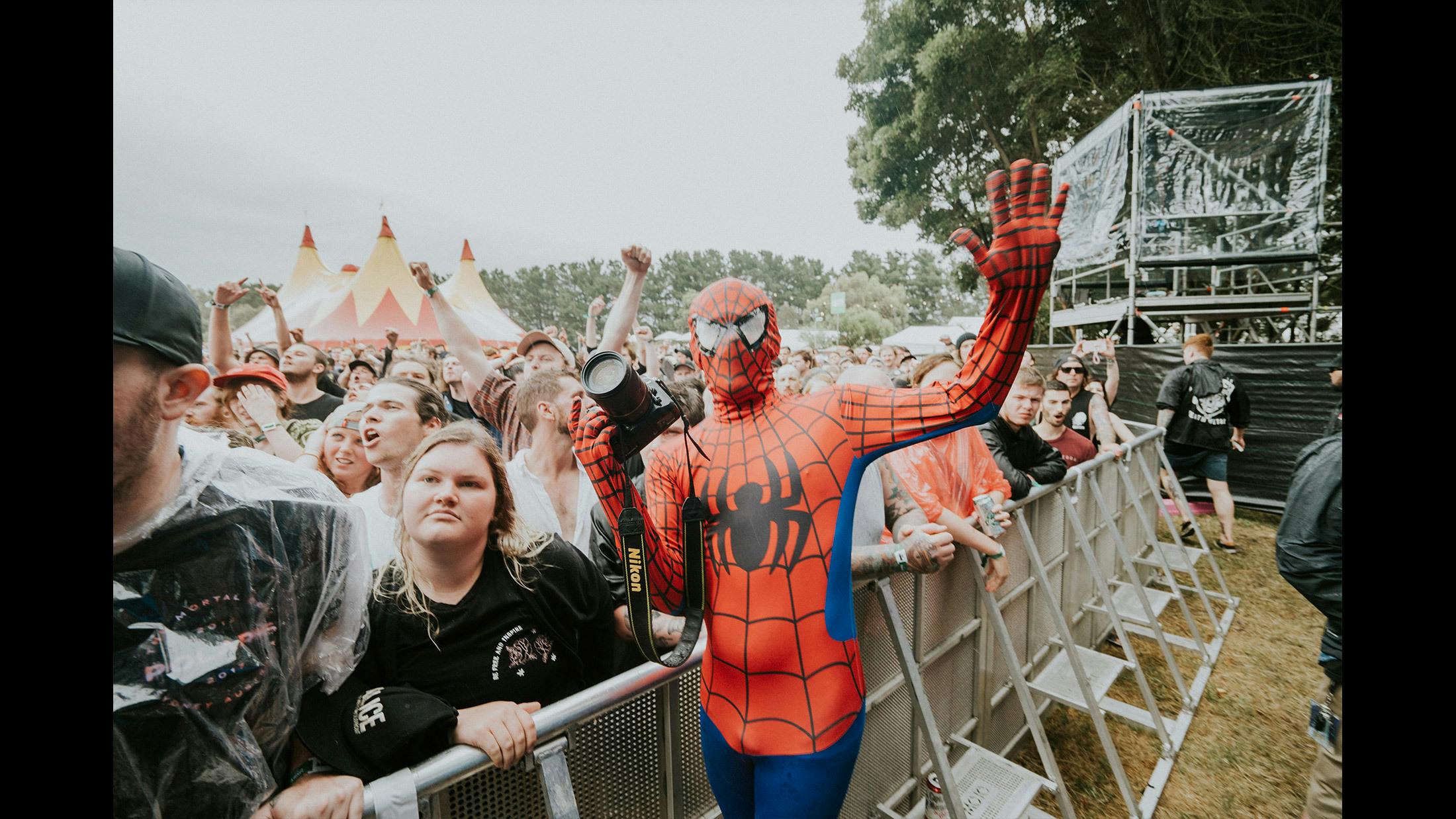Don't you hate it when you're trying to capture the ultimate festival moment, and Spider-Man comes in and steals your thunder?