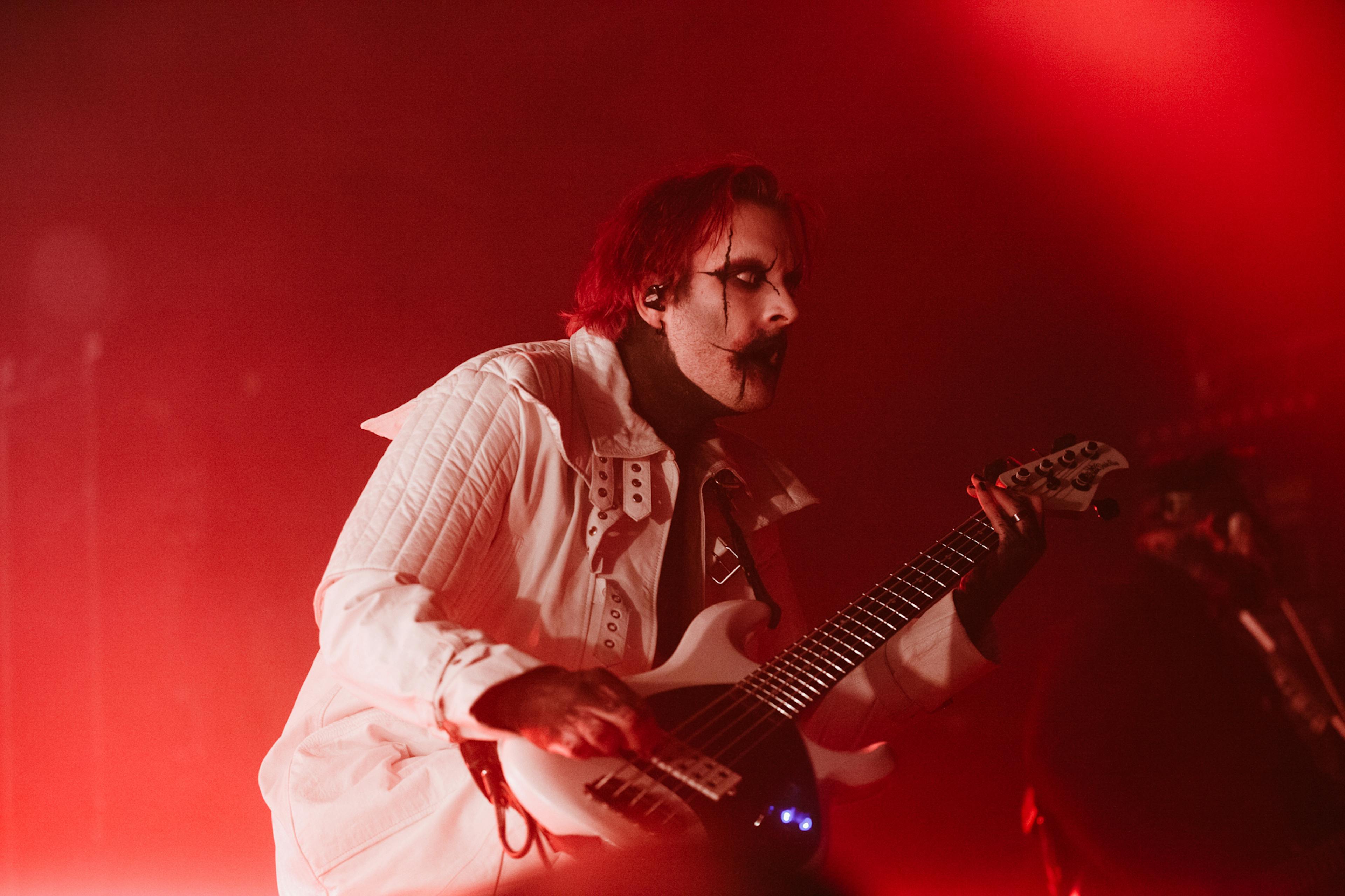 A shot of the gothic metal band Motionless In White onstage in Manchester