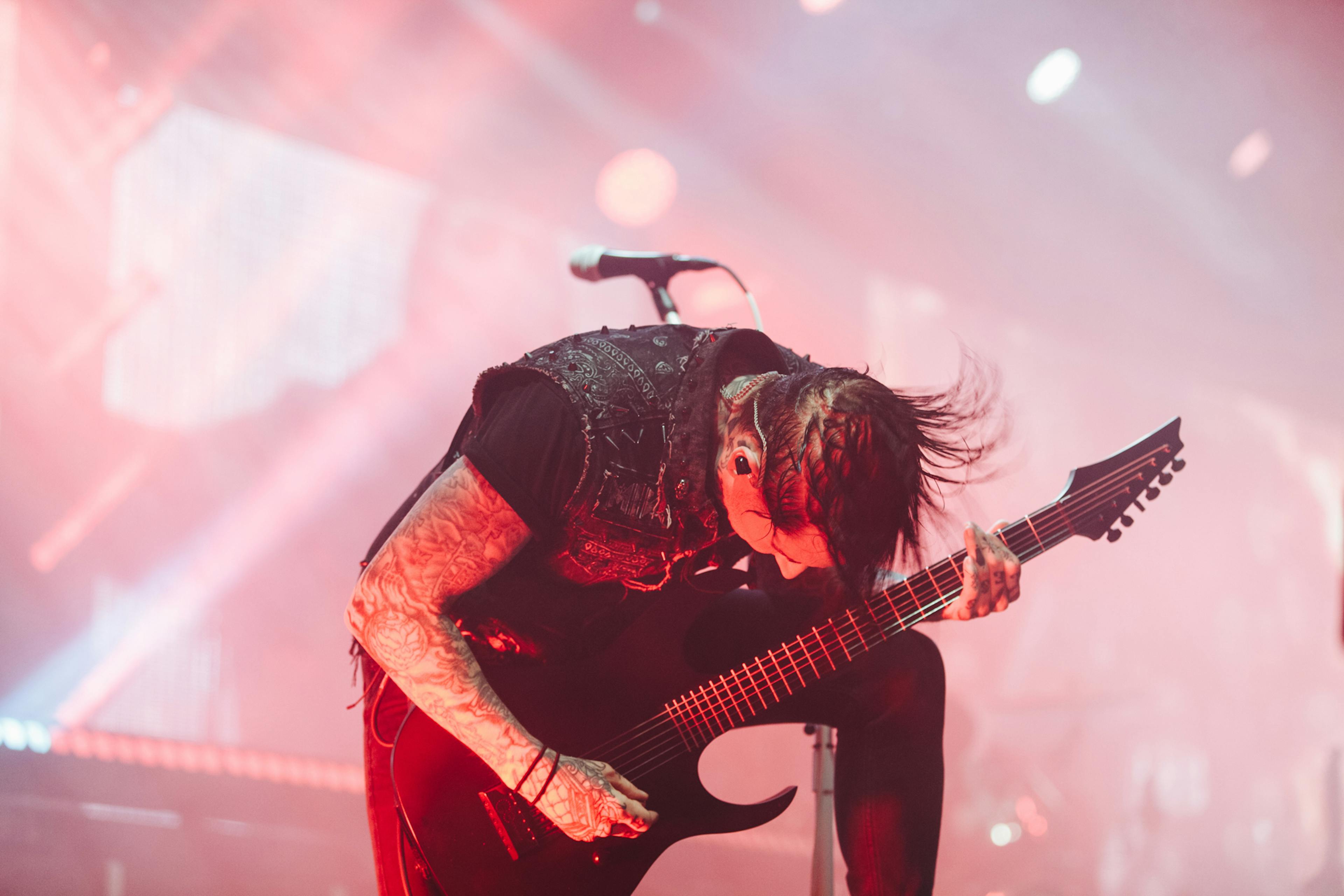 A shot of the gothic metal band Motionless In White onstage in Manchester